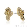 PAIR OF 18K GOLD PLATED MULTI CZ GEMS INGOT CENTERED NUGGET EARRINGS